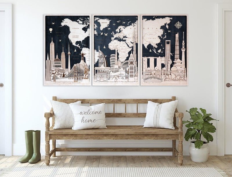 3 Posters -Wall Decor World Map