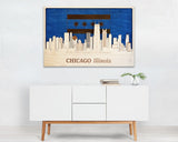  Chicago Skyline with Flag - Wooden Wall Decor