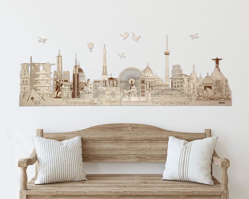 World Landmarks Skyline Wooden Wall Decor