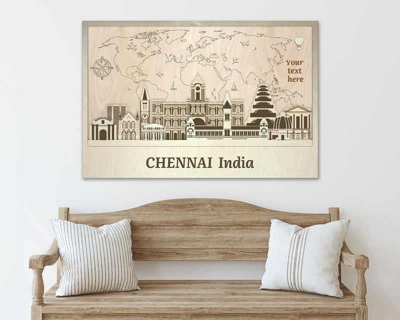 Chennai Skyline - Wooden Wall Decor