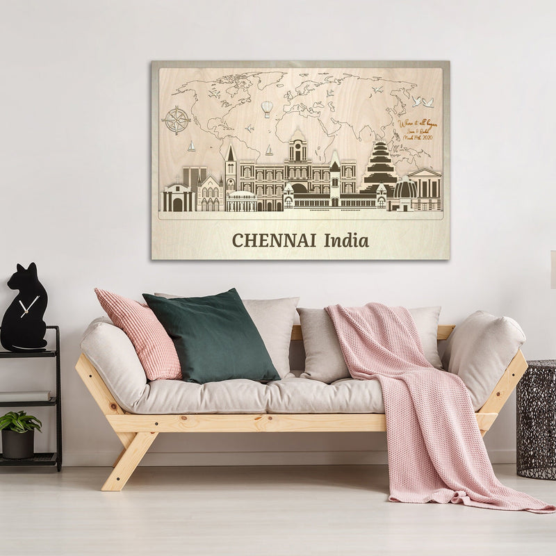 Chennai Skyline - Wooden Wall Decor