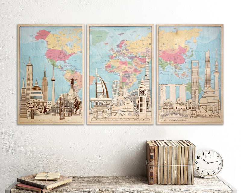  World Map Wooden Wall Decor 