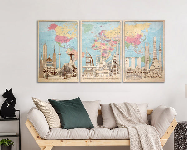  World Map Wooden Wall Decor 