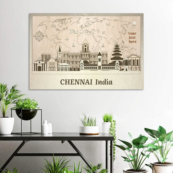 Chennai Skyline - Wooden Wall Decor