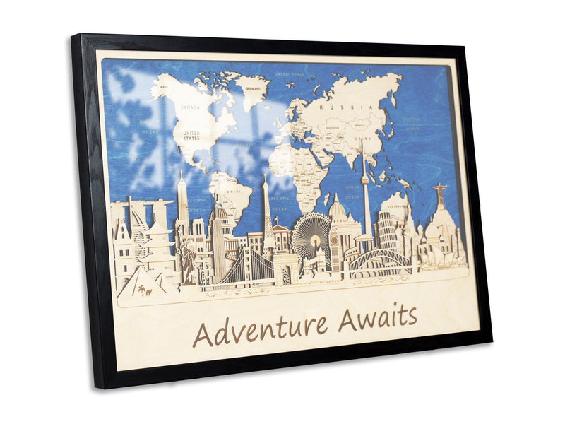 Framed Wooden Wall Map Decor