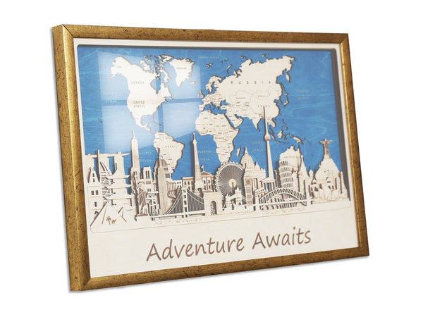 Framed Wooden Wall Map Decor