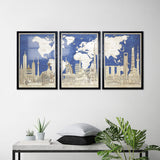 Set of 3 oversized wall art posters. Wooden Map