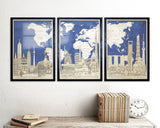 Set of 3 oversized wall art posters. Wooden Map