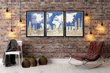 Set of 3 wooden wall art posters. Wooden Map