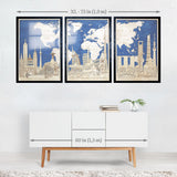 Set of 3 oversized wall art posters. Wooden Map