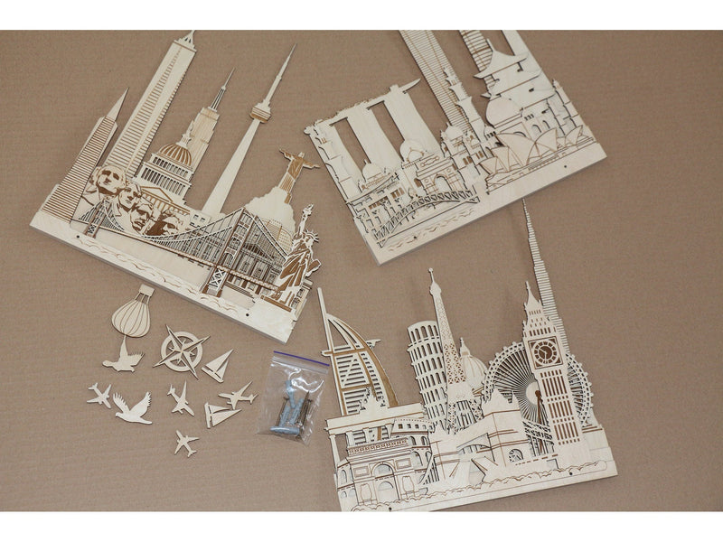 World Landmarks Skyline Wooden Wall Decor