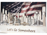  American flag with US Landmarks Wooden Wall Decor