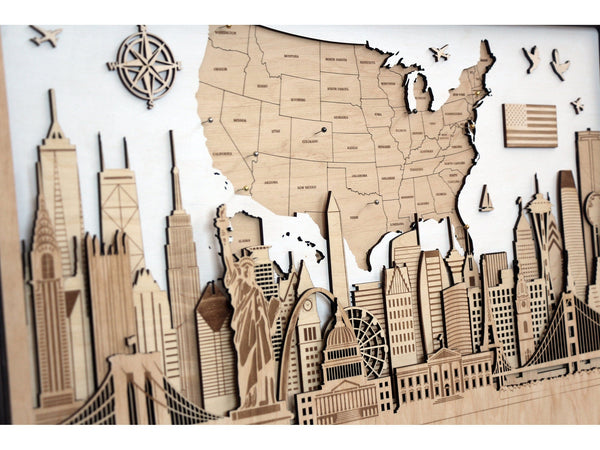 3D American Wooden Map 