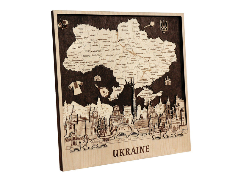 Ukraine Map Wooden Wall Art Decor 