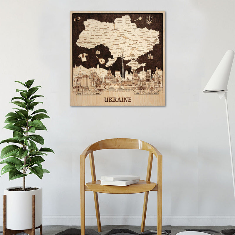 Ukraine Map Wooden Wall Art Decor 