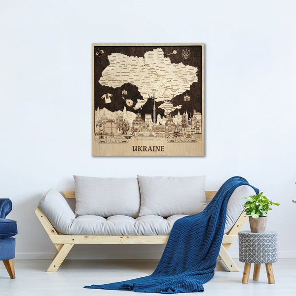 Ukraine Map Wooden Wall Art Decor 