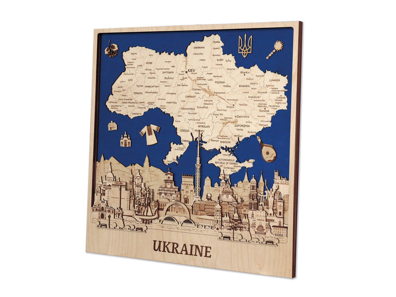 Ukraine Map Wooden Wall Art Decor 